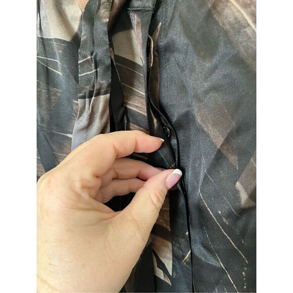 AllSaints Toni Iris Silk Blend Shirt Button Up Coffee Brown NEW - Picture 9 of 14